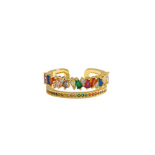 Load image into Gallery viewer, 1234 Yhpup Crown Rainbow Charm Open Colorful Cubic Zirconia Copper Gold Ring