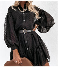 Load image into Gallery viewer, 395 DICLOUD Elegant Black Dot Puff Long Sleeve Mini Dress