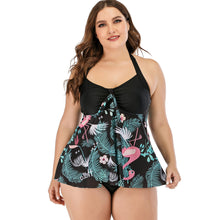 Load image into Gallery viewer, 455 Fabo Flamingos Two Piece Push-up Tankini Swimsuit Plus