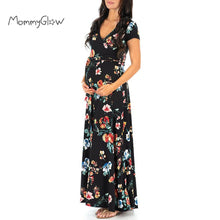 Load image into Gallery viewer, 1162 Women&#39;s Maternity Short Sleeve V-Neck Floral Long Dress