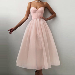 1164 Women's Mesh Sleeveless Sweetheart Neck A-line Formal Dress