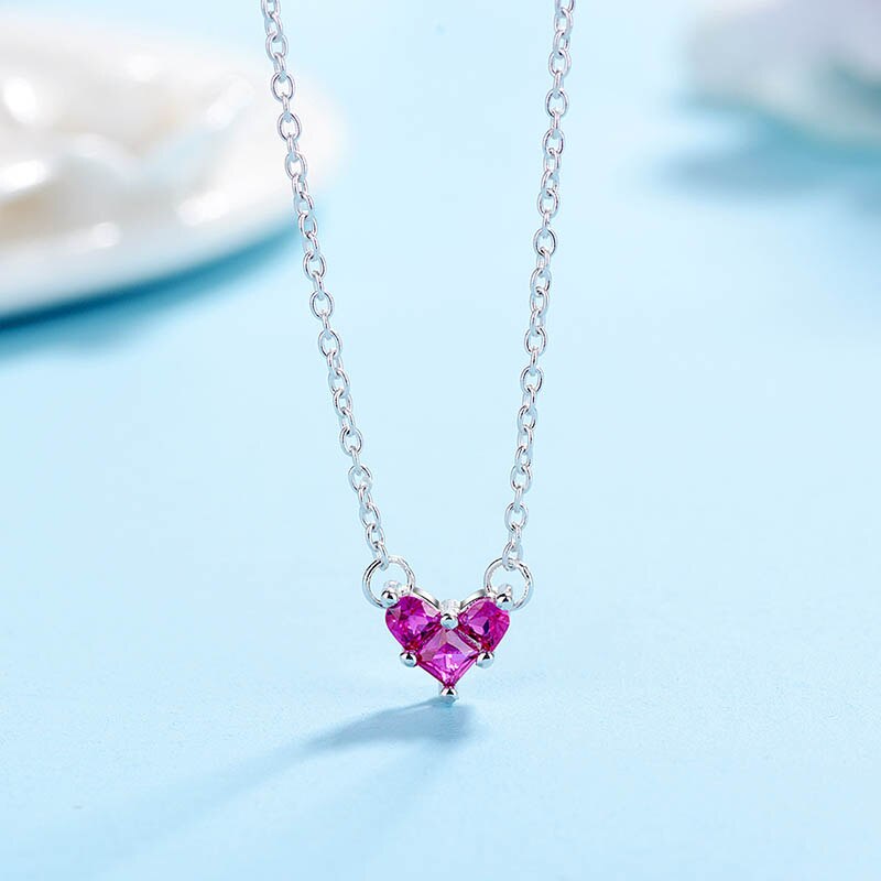 628 JoiasHome Lovely Sterling Silver Sweet Heart CZ Pendant Necklace Clavicle Chain