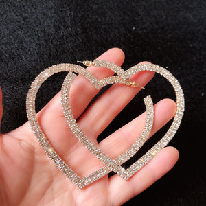 487 FYUAN Women's Big Heart Crystal Rhinestone Hoop Earrings