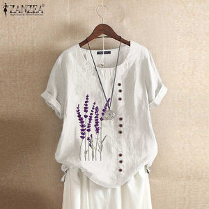 1265 ZANZEA Women's Summer Embroidery Short Sleeve O-neck Tops Plus