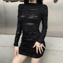 Load image into Gallery viewer, 542 Helisopus Women&#39;s Gothic Black High Waist Long Sleeve Mini Dress