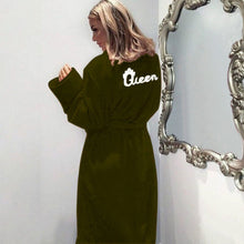 Load image into Gallery viewer, 1157 Women&#39;s Long Sleeve Queen Letter Flannel Fluffy Warm Robes Plus