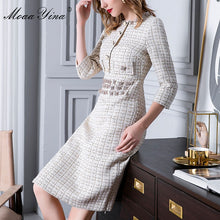 Load image into Gallery viewer, 775 MoaaYina Fashion Designer Women&#39;s Crystal Button Gold Wire Tweed Slim Dresses
