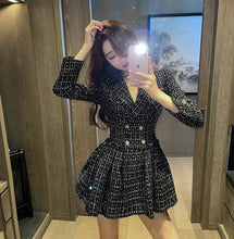Load image into Gallery viewer, 604 Jarod Women&#39;s Elegant Tweed Double Breasted High Waist Pleated Plaid Mini Dress