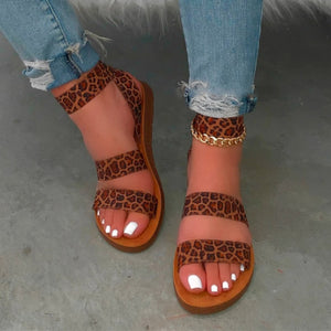 654 KHTAA Women's Leopard Print Flats Slip On Ankle Strap Sandals Footwear