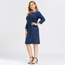 Load image into Gallery viewer, 703 LIH HUA Women&#39;s Shoulder Pads Elasticity Knitted Denim Slim Fit Dresses Plus