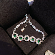 Load image into Gallery viewer, 324 Charlinliol Luxury Sterling Silver Cubic Zirconia Created Emerald Gemstone Bracelet