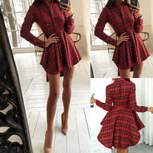 Load image into Gallery viewer, 900 Pybcrrd Women&#39;s Long Sleeve Pleated Plaid Vintage Style Mini Dresses