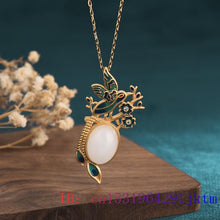 Load image into Gallery viewer, 868 Oimg Jade Bird Amulet Natural Chalcedony CZ Sterling Silver Pendant Necklace