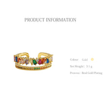 Load image into Gallery viewer, 1234 Yhpup Crown Rainbow Charm Open Colorful Cubic Zirconia Copper Gold Ring