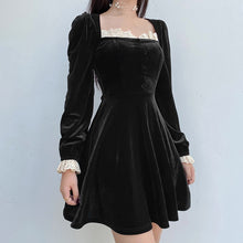 Load image into Gallery viewer, 916 Rapcopter Velvet Vintage Style Lace Patchwork Pleated Long Sleeve Mini Dress