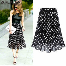 Load image into Gallery viewer, 192 AREALNA Women&#39;s Tulle Polka Dot Chiffon Pleated Flared Midi Skirt Plus