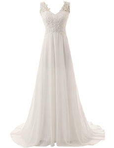 567 HSDYQ HOME Sleeveless Chiffon Lace Appliques Bridal Gown Wedding Dress