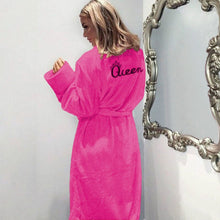 Load image into Gallery viewer, 1157 Women&#39;s Long Sleeve Queen Letter Flannel Fluffy Warm Robes Plus