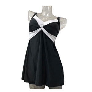 646 Kaisoul Women's Two Piece Skirted Black and White Tankini Swimsuit Plus