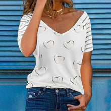 Load image into Gallery viewer, 584 ICCLEK Summer Women&#39;s Heart Print V-Neck Short Sleeve Loose Top Plus