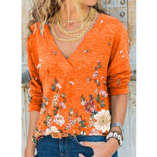 Load image into Gallery viewer, 996 Snake YX Women&#39;s V-neck Flower Print Long Sleeve Casual Loose T-shirt Plus