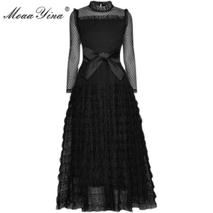 770 MoaaYina Fashion Designer Elegant Long Sleeve Lace Up Ball Gown Dress