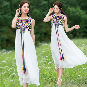 920 REGRTEDARLING Women's Vintage Style Embroidery Tassel Sleeveless Long Dress