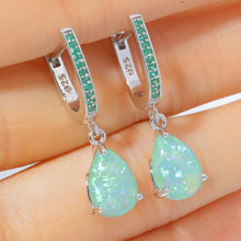 Load image into Gallery viewer, 339 CiNily Water Drop Created Opal Sterling Silver Plated Dangle Drop Earrings