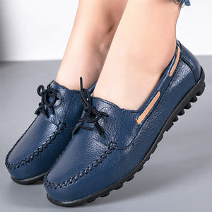 523 Genuine Leather Nurses Flat Moccasins Breathable Lace-up Walking Shoes