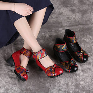 511 GKTINOO Women's Retro Style Genuine Leather Platform Pumps Shoes