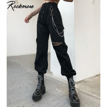 Load image into Gallery viewer, 936 Rockmore Black Cargos With Chain Pockets High Waist Wide Leg Pants