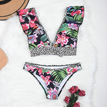 Load image into Gallery viewer, 955 Scalloped Animal Print Padded High Waist Two-pieces Bikini Swimsuit