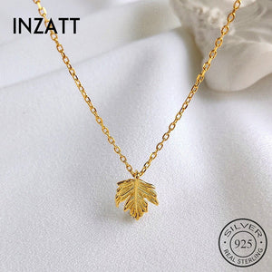 598 INZATT Real 925 Sterling Silver Gold Tree Leaf Pendant Necklace