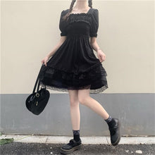 Load image into Gallery viewer, 173 Alyaboomty Women&#39;s Lolita Style Puff Sleeve Princess Black Ruffle Mini Dress