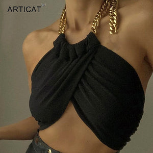 195 Articat Women's Halter Neck Backless Crop Tops