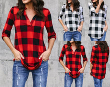 Load image into Gallery viewer, 340 CNCOMNET Women&#39;s 3/4 Sleeve V-neck Plaid Printed Shirt Top Plus
