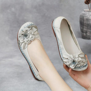 1421 Handmade Women's Ballerina Leather Loafer Floral Shoes