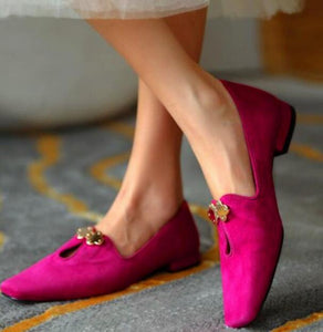 680 Ladies PU Flat Shoes Round Toe Solid Color Elegant Slip-on Shoes