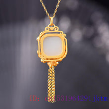 Load image into Gallery viewer, 873 OIMG White Jade Flower Chalcedony Gemstone 925 Silver CZ Pendant Necklace