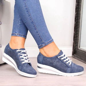 1243 YOUDEYISI Women's Casual Flats Shoes Hollow Breathable Mesh Lace-up Sneakers