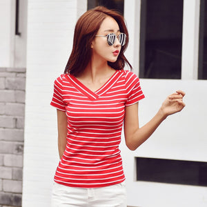 802 MRMT Brand Women's Summer V-Neck Short Sleeve Striped T-shirt Top Plus