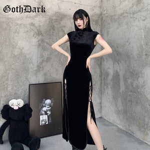 514 Goth Dark Romantic Gothic Velvet Aesthetic Vintage Style Short Sleeve Dresses