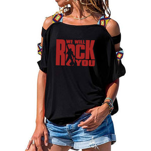 261 Bitter Coffee We Will Rock You Women's Queen Rock Band Hollow Out Tops
