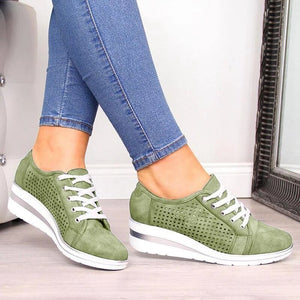 1243 YOUDEYISI Women's Casual Flats Shoes Hollow Breathable Mesh Lace-up Sneakers