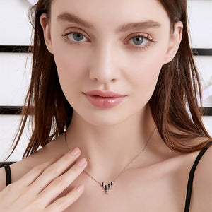 1282 [BLACK AWN] Women's 925 Sterling Silver CZ Jewelry Pendant Necklace