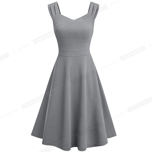 848 Nice-forever Women's Sleeveless Solid Color Flare Swing Women Dress