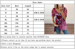 1158 Women's Loose Broadcloth Rose Short Sleeve V-neck Top Plus