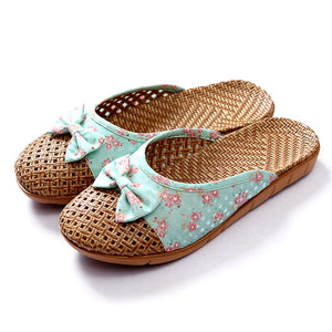1396 Women's Breathable Linen Slip on Floral Bow-knot Sandals