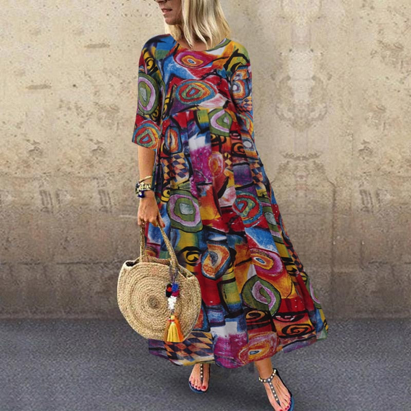 1268 ZANZEA Women's Summer Vintage Style Short Sleeve Floral Print Dress Plus