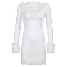 Load image into Gallery viewer, 937 Rockmore Furry Long Sleeve V-neck Hooded Christmas Mini Dresses